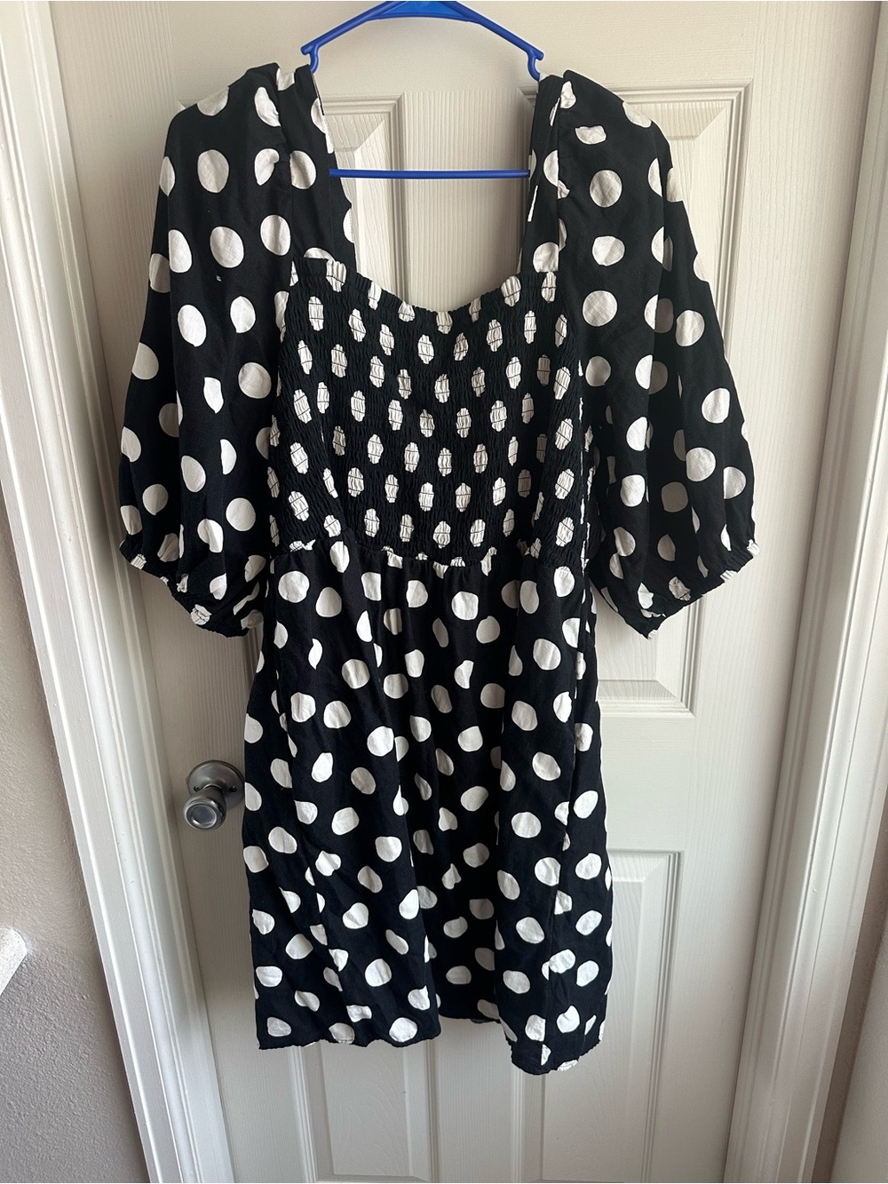 Black and White Polka Dot Smocked Mini Dress 1X